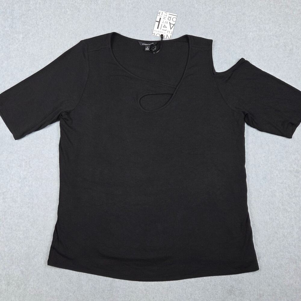 NWT 41 Hawthorn Top Womens Size 3X Black Cold Shoulder Asymmetrical Neckline - Picture 6 of 15